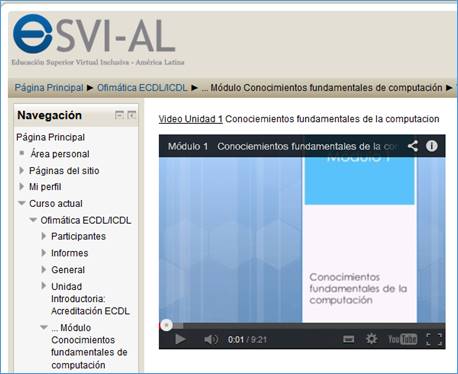 Toma de pantalla de Portal web de cursos ESVI-AL en Universidad de Alcalá